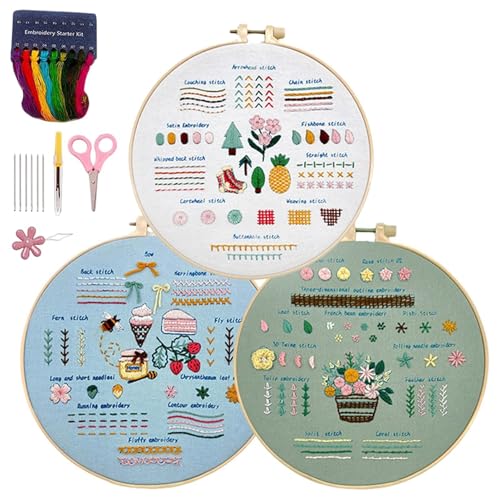 Stickset, Stickset für Anfänger | 3 Sätze Handbestickte Kreuzstich-Kits, Nadelstich-Kits, Stickset für Zuhause, Anfänger-Sticksets für Erwachsene von Générique