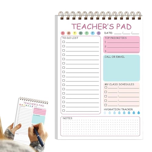 Teacher Notizbuch, 50 Blatt täglicher Task-Organizer, 5,8 x 8,3 Zoll (12,7 x 20,3 cm), süßes Notizbuch, Notizblock mit Doppelspulenbindung, Memo-Schreibpad für Klassenzimmer, Elementary School, Lesson von Générique