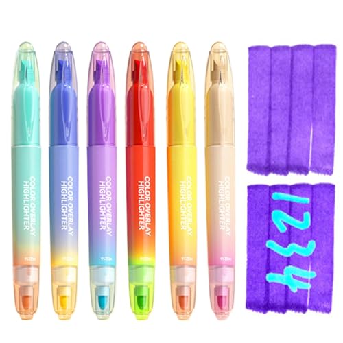 Textmarker mit doppeltem Finish, Textmarker-Set, 6 x fluoreszierende Marker, trocknet schnell ohne Blutung, doppelseitige Stifte für die Bibel, hebt Journalisierung hervor, verrückt von Générique