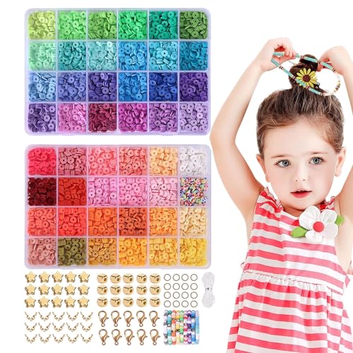 Tonperlen für Armbänder, Tonperlen, Heishi Perlen Set, 48 Farben, flache Polymer-Perlen, Schmuckherstellungszubehör, Perlen für Teenager, ar Tonperlen für Armbänder, Tonperlen, Heishi Perlen Set, 48 Farben, flache Polymer-Perlen, Schmuckherstellungszubehör, Perlen für Teenager, ar von Générique