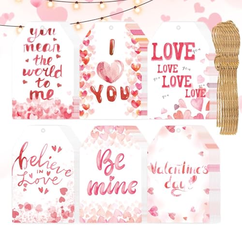 Valentinstag-Etiketten, 60 x Herzanhänger mit Kordeln, Liebesetiketten mit Löchern, Etiketten aus Papier zum Valentinstag für die Dekoration des Festivals Valentinstag-Etiketten, 60 x Herzanhänger mit Kordeln, Liebesetiketten mit Löchern, Etiketten aus Papier zum Valentinstag für die Dekoration des Festivals von Générique