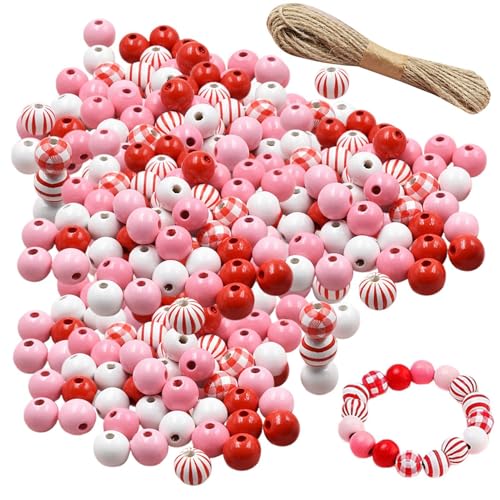 Valentinstagsarmbandperlen, Holzperlen zum Valentinstag | 200 x bunte runde Bastelperlen | 0,63 Zoll runde Kugel mit Seil, rustikale Perlen für die Dekoration von Hochzeiten und Valentinstagsarmbandperlen, Holzperlen zum Valentinstag | 200 x bunte runde Bastelperlen | 0,63 Zoll runde Kugel mit Seil, rustikale Perlen für die Dekoration von Hochzeiten und von Générique