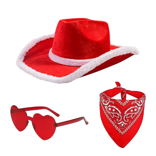 Weihnachts-Cowboyhüte, Cowboyhut, Cowboyhut, Partyhüte, Cowboyhüte, 3 x Weihnachtsparty-Hut mit Bandana und Brille, Cowgirl-Hut für Party Weihnachts-Cowboyhüte, Cowboyhut, Cowboyhut, Partyhüte, Cowboyhüte, 3 x Weihnachtsparty-Hut mit Bandana und Brille, Cowgirl-Hut für Party von Générique