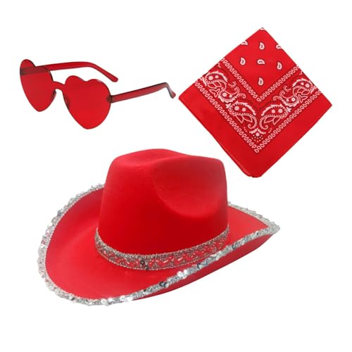 Weihnachts-Cowboyhut, Cowboyhut für Weihnachten | Westernhüte für Partys | 3 x Cowgirl-Hut, Vintage-Bandana-Brille in Herzform, verstellbarer Weihnachtsparty-Hut, Zubehör Weihnachts-Cowboyhut, Cowboyhut für Weihnachten | Westernhüte für Partys | 3 x Cowgirl-Hut, Vintage-Bandana-Brille in Herzform, verstellbarer Weihnachtsparty-Hut, Zubehör von Générique