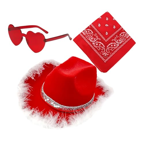 Weihnachts-Cowgirl-Hut, Cowboy-Hut, Cowboy-Hut, Partyhüte, Westernmütze, Partyhut mit 3-facher Herzbrille, Cowgirl-Hut mit breiter Krempe, Zubehör Weihnachts-Cowgirl-Hut, Cowboy-Hut, Cowboy-Hut, Partyhüte, Westernmütze, Partyhut mit 3-facher Herzbrille, Cowgirl-Hut mit breiter Krempe, Zubehör von Générique