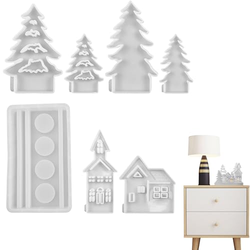 Weihnachtsbaumform, Weihnachtsbaum-Silikonform | 7-teilige Seifenformen, 3D-Häuser, Weihnachtsbäume, Silikon-Süßigkeitsherstellungswerkzeuge, antihaftbeschichtete Weihnachtskeksform von Générique