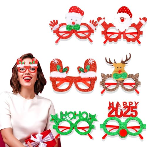 Weihnachtsglasrahmen, Weihnachtsbrille mit Glitzer – Weihnachtskostümbrille 2025, Weihnachts-Fotokabinenbrille mit Pailletten, Cartoon-Weihnachts-Spielzeugbrille für Geschenk von Générique