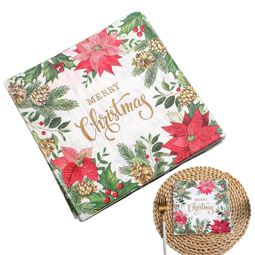 Weihnachtsservietten Papierservietten Weihnachten - Servietten Quadratisch mit Blumen bedruckt - Weihnachtsservietten Deko Handtücher für Schlafzimmer Wohnzimmer Cui von Générique