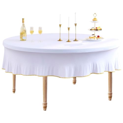 Weiße Tischdecke, rund, Kreisbild mit goldenem Rand, waschbare Tischdecken decken Dekoration für Hochzeit, Party, Bankett, formelle Veranstaltungen von Générique