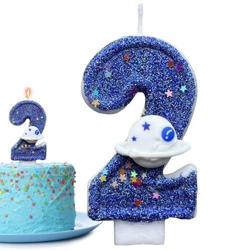Zahlenkerzen für Geburtstagskuchen, Zahlenkerzen, Geburtstagskerzen, blaue Kuchenkerzen mit Weltraumplaneten-Dekorationen, Partyzubehör, Kuchendekoration, Kerzen Deko von Générique
