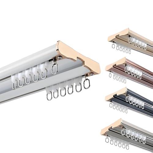 0.5-6m Vorhangschienen 2-läufig Gardinenschiene mit Stummen Rollen Deckenvorhangschiene aus Aluminium für Schiebevorhang, Vorhänge Raumteiler Schienenvorhangsystem(White,2m) von Generisch