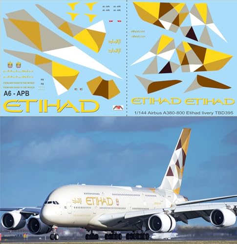 1/144 Decals kompatibel mit Airbus A380-800 Etihad Airways Livery TBD395 von Generisch