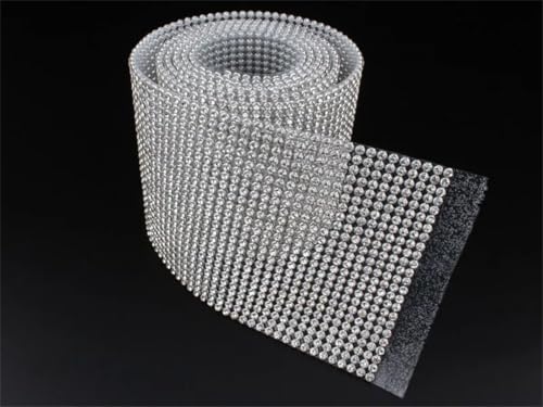 1,2 Meter 2 mm transparente Kristall-Strass-Bordüre auf Aluminiumgeflecht, selbstklebende Diamantband-Applikation für Kleidung und Basteldekoration von Generisch