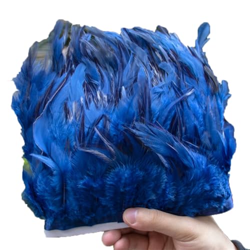 1/5/10 m langes Band mit Hahnfedern, 10 - 15 cm, bunte Federn, Fransen, Hochzeitskleid, Dekoration, Marineblau, 03, 5 m von Generisch