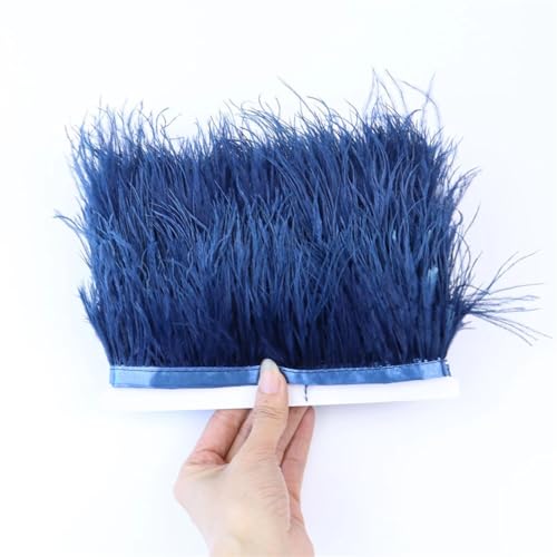1/5 Meter buntes Straußenfeder-Band, 6–8 cm, Dekoration, Straußenfedern, Besatz, Fransen, Nähen, Kleidung, 26 Stück, Marineblau, 5 m von Generisch