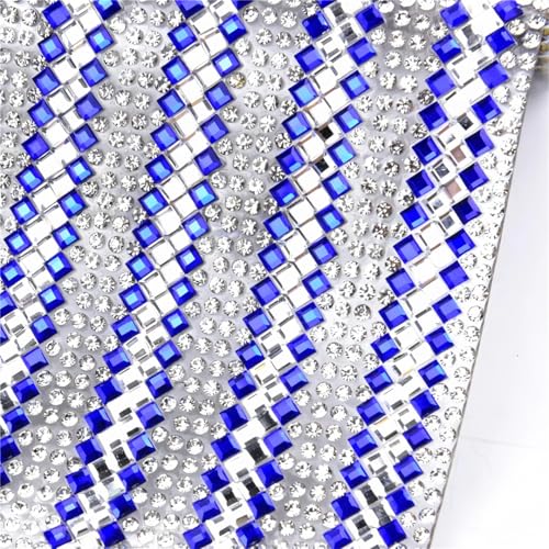 1 Bogen 24 x 40 cm blau und weiß quadratisch Glaskristall selbstklebend Strass Band Trim flache Rückseite Mesh für Kleid und Handwerk von Generisch