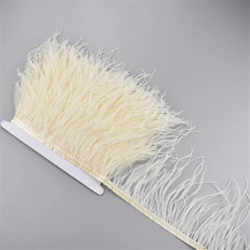 1 Meter langes Band mit Straußenfedern, 10–15 cm, Quaste, Fransenborte zum Nähen, Fransen, Handarbeiten, Kleidung, Dekoration, Beige, Weiß von Generisch