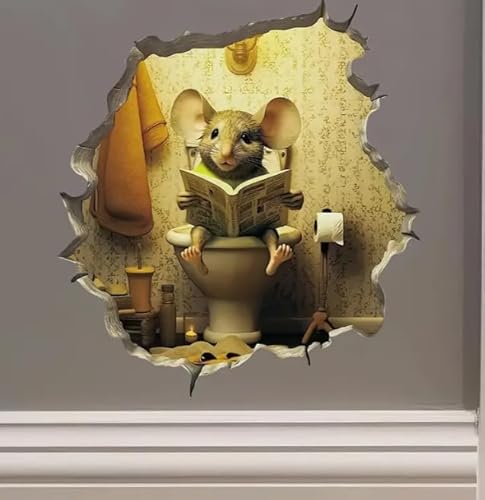 1 PC 3D Maus Loch Wandaufkleber, Maus auf Toilette Lesemodus, Kunststoff, kein Strom benötigt, selbstklebendes Wandtattoo für die Inneneinrichtung 1 PC 3D Maus Loch Wandaufkleber, Maus auf Toilette Lesemodus, Kunststoff, kein Strom benötigt, selbstklebendes Wandtattoo für die Inneneinrichtung von Generisch