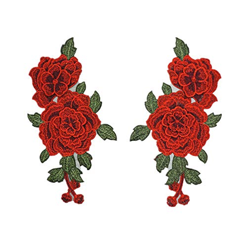 1 Paar rote Rosen-Aufnäher, bestickt, Blumenapplikation, zum Aufnähen, für Spitzenstoff, Kleidung, Bastelbedarf 1 Paar rote Rosen-Aufnäher, bestickt, Blumenapplikation, zum Aufnähen, für Spitzenstoff, Kleidung, Bastelbedarf von Generisch
