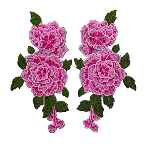 1 Paar rote Stickerei Rose Blume Aufnäher Patch Kleid Hut Tasche Jeans Applikation Handwerk Kleidung Zubehör (Rosa) von Generisch