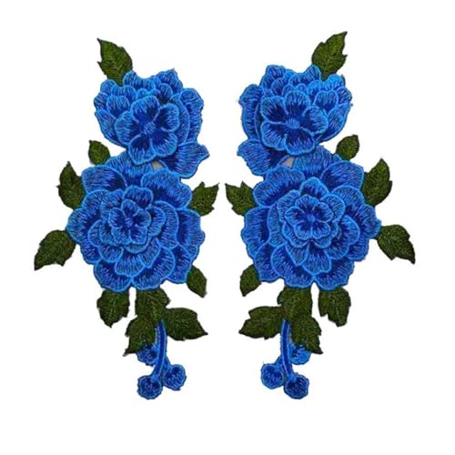 1 Paar rote Stickerei Rose Blume Aufnäher Patch Kleid Hut Tasche Jeans Applikation Handwerk Kleidung Zubehör (blau) von Generisch