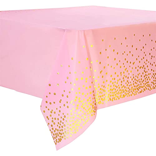 1 Stück Tischdecke Einweg Tischdecke aus Kunststoff Rechteckig Tischdecke mit Goldfarbene Punkte 137 * 274cm wasserdichte Ölbeständig Tischtuch für Party Geburtstag Hochzeit Weihnachten Picknick Pink von Generisch