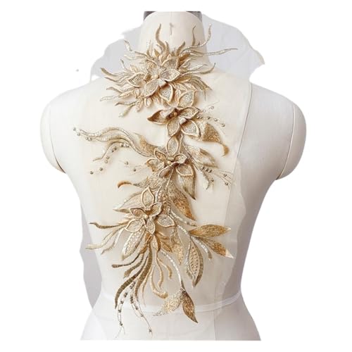 1 x Blumen-Perlen-Stickerei-Aufnäher zum Aufnähen auf Hut, Kleidung für DIY Spitzenstoff (Gold) von Generisch