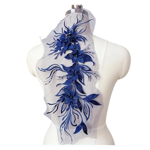 1 x Blumen-Perlenstickerei-Aufnäher zum Aufnähen auf Hut, Kleidung für DIY Spitzenstoff (dunkelblau) von Generisch