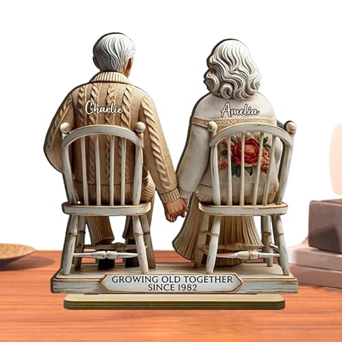 1 x "Growing Old Together"-Figuren – 15 x 10 x 0,5 cm, ältere Paare, Holzfiguren, romantisches Holzornament und dekoratives Zubehör für Ehefrau, Freund, Ehemann von Generisch