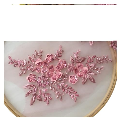1 x Strass-Blumen-Applikation für Hochzeitskleid, Nähen, Reparatur, 21,5 x 12 cm (Dunkelrosa) von Generisch