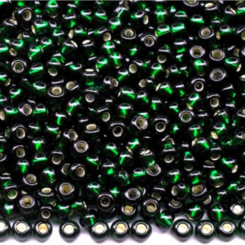 10/0 57620 Tschechische Glasperlen, Rocailles, silberfarben, transparent, grün, Verpackung 900 Stück, Gewicht 10 g, Perlengröße 2,3 mm, für Perlenstickerei, Schmuckherstellung 10/0 57620 Tschechische Glasperlen, Rocailles, silberfarben, transparent, grün, Verpackung 900 Stück, Gewicht 10 g, Perlengröße 2,3 mm, für Perlenstickerei, Schmuckherstellung von Generisch