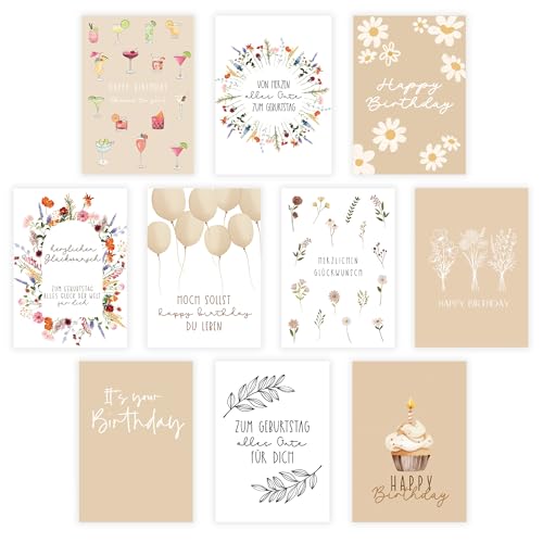 10 Geburtstagskarten - Set mit Umschlägen & Stickern - Premium Klappkarten - hochwertige Grußkarten für Familie & Freunde & Kollegen, Happy Birthday Karten - für Frau, Mann & Kind von Generisch