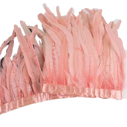 10 Meter Hahnschwanzfeder-Bordüre, 25–30 cm, Coqué-Federn, Besatz für Handarbeit, Handwerk, Kleid, Rock, Koralle, 10 Meter von Generisch