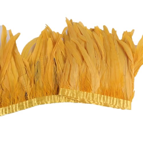 10 Meter Hahnschwanzfeder-Bordüre, 25–30 cm, Coque-Federn, Besatz für Handwerk, Kleid, Rock, Goldgelb, 10 Meter von Generisch