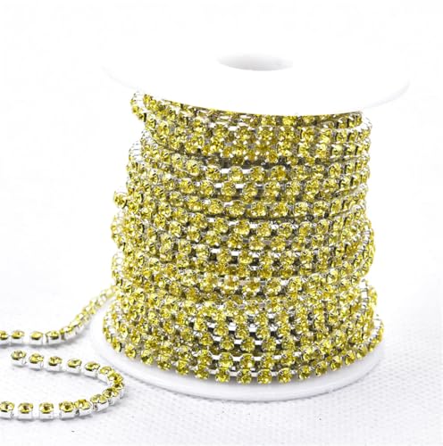 10 Meter Rolle Ss6-Ss38 Kristallglas-Strass-Cup-Kette zum Aufnähen mit silbergoldener Basis für Bastelarbeiten und Schmuckdekoration von Generisch