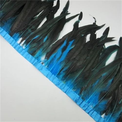 10 Meter natürliche Hahnenfedern, Fransenborte zum Basteln, 25–30 cm Band, DIY, Nähen, Kleidung, Party-Dekorationen, Hellblau, 10 m von Generisch
