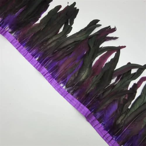 10 Meter natürliche Hahnenfedern, Fransenborte zum Basteln, 25–30 cm Band, DIY, Nähen, Kleidung, Party-Dekorationen, Lila, 10 m von Generisch