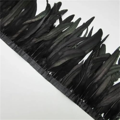 10 Meter natürliche Hahnenfedern, Fransenborte zum Basteln, 25–30 cm Band, DIY, Nähen, Kleidung, Party-Dekorationen, schwarz, 10 m von Generisch