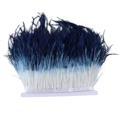 10 Meter zweifarbige Straußenfeder-Bordüre, Fransen 10–15 cm, Straußenfedern, Band für Kleid, Dekoration, Nähen, Handwerk, Weiß-Marineblau 10 Meter zweifarbige Straußenfeder-Bordüre, Fransen 10–15 cm, Straußenfedern, Band für Kleid, Dekoration, Nähen, Handwerk, Weiß-Marineblau von Generisch