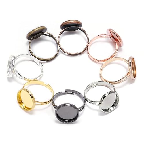 10 Stück/Lot 10 12 14 16 18 20 25 mm verstellbare Blanko-Ring-Basis Cabochons Kamee-Einstelltablett für DIY Ring Schmuckherstellung Fundstücke Haltbarkeit von Generisch