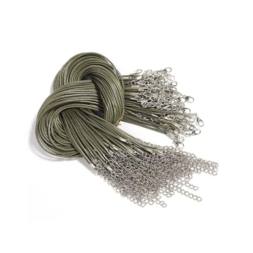 10 Stück 1,5 mm 2 mm Kunstlederschnur, Armbandherstellungszubehör mit Karabinerverschlüssen, verstellbare geflochtene Schnur for Schmuck, DIY-Bastelprojekte(Army Green,Dia1.5mm x 50cm) von Generisch