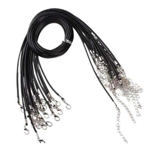 10 Stück 1,5 mm 2 mm Kunstlederschnur, Armbandherstellungszubehör mit Karabinerverschlüssen, verstellbare geflochtene Schnur for Schmuck, DIY-Bastelprojekte(Black with Rhodium,Dia2mm x 50cm) von Generisch