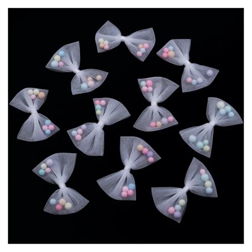 10 Stück 3 x 4 cm Gazebandschleifen mit Schaumstoffkugel, handgefertigte Bastelschleifen for DIY-Ornamente, Geschenkverpackungen, Dekoration(White) von Generisch
