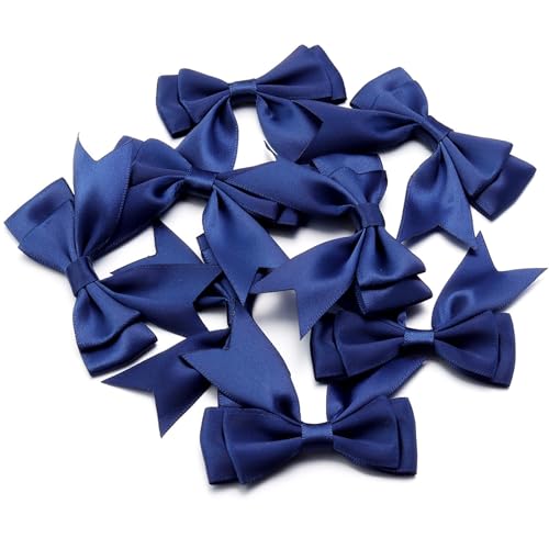 10 Stück 6 x 7 cm doppellagige Satinschleifen aus Polyesterband for Geschenkverpackungen, Hochzeitsdekorationen, DIY-Bastelarbeiten, Haarschmuck(Deep Blue) von Generisch