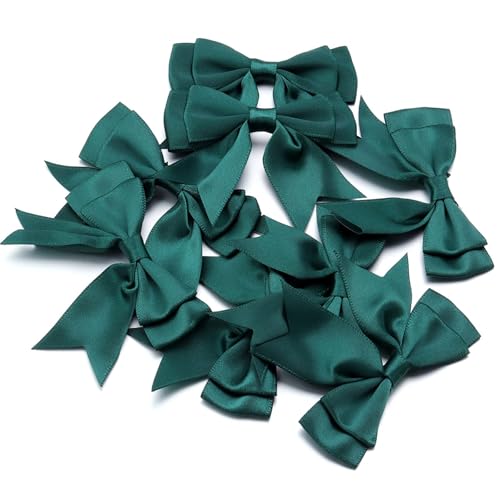 10 Stück 6 x 7 cm doppellagige Satinschleifen aus Polyesterband for Geschenkverpackungen, Hochzeitsdekorationen, DIY-Bastelarbeiten, Haarschmuck(Deep Green) von Generisch