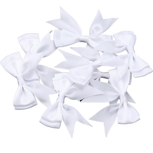 10 Stück 6 x 7 cm doppellagige Satinschleifen aus Polyesterband for Geschenkverpackungen, Hochzeitsdekorationen, DIY-Bastelarbeiten, Haarschmuck(White) von Generisch