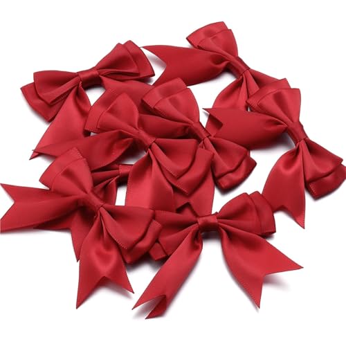 10 Stück 6 x 7 cm doppellagige Satinschleifen aus Polyesterband for Geschenkverpackungen, Hochzeitsdekorationen, DIY-Bastelarbeiten, Haarschmuck(Wine Red) von Generisch