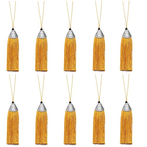10 Stück 9 cm Polyester-Seidenquasten Fischmaulkappe Fransenbesatz DIY Bastelbedarf Tasche Kleidung Zubehör Wohnkultur(Earth Yellow) von Generisch
