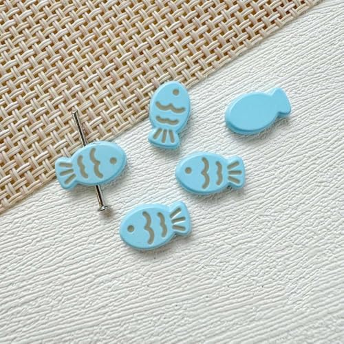 10 Stück Fisch-Keramikperlen DIY Bastelset – 14 mm Schmuckherstellungszubehör für Strandarmbänder, Fische bedruckte Perlen, niedliche Tieranhänger von Generisch