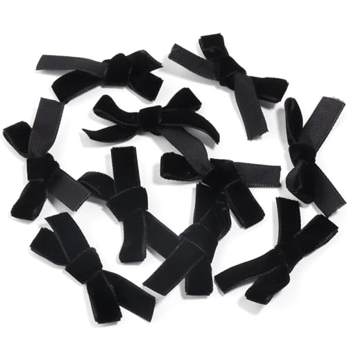 10 Stück Samtbandschleifen, 6 x 3,5 cm, handgefertigte Stoffschleifen for Heimwerker, Basteln, Nähzubehör, Party- und Hochzeitsdekorationen(Black) von Generisch